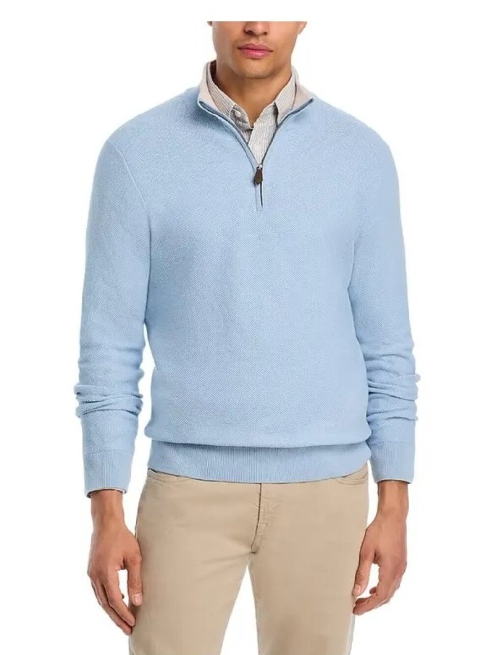 NWT Bloomingdale's Birdseye Knit Quarter Zip Sweater Blue Mens Size XL 3Avail
